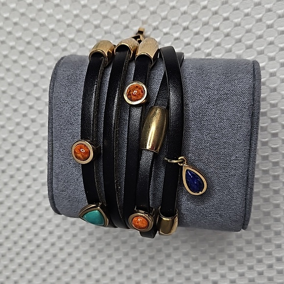 BARSE MULTI -STRAND BLACK LEATHER BRACLET - Picture 2 of 8